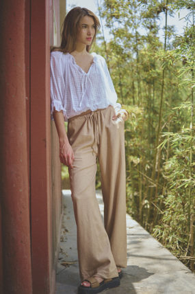 pantalon de lino beige